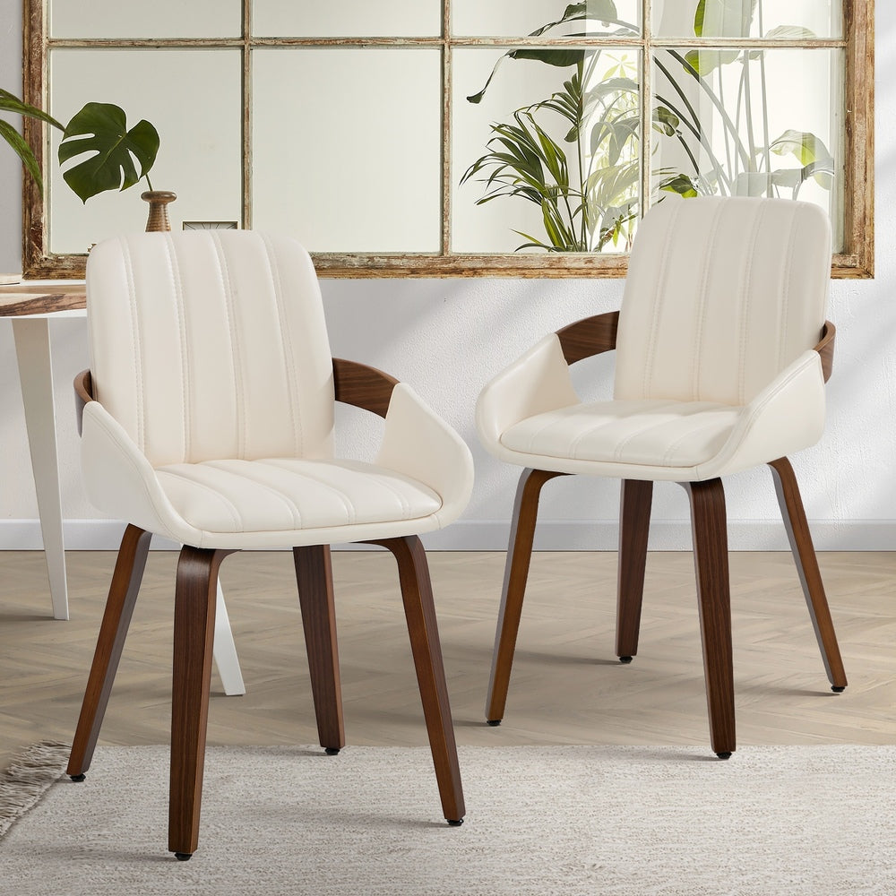 Set of Two Brunson PU Leather Modern Dining Chairs | Curved Luxe Dining Chairs