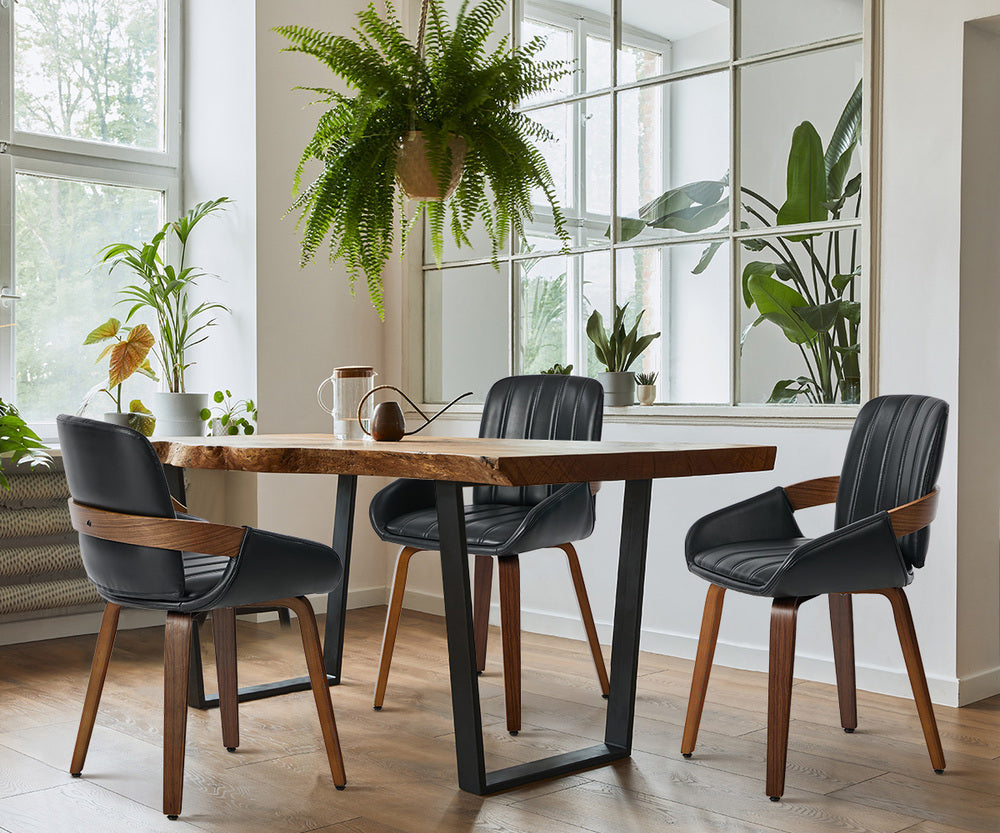 Set of Two Brunson PU Leather Modern Dining Chairs | Curved Luxe Dining Chairs