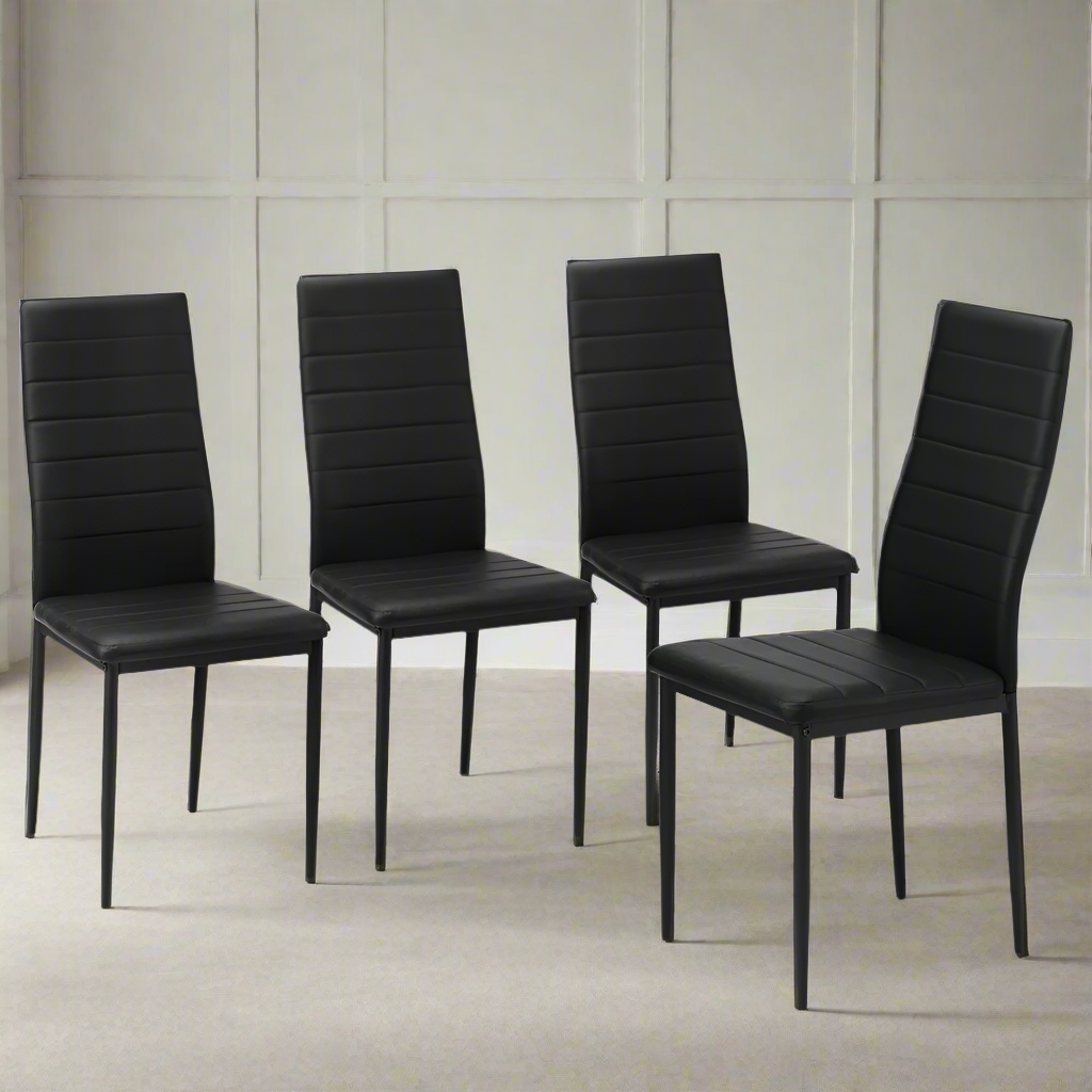Set of Four or Six Girona High Back PU Leather Dining Chairs | Slimline All Black Modern Dining Chairs