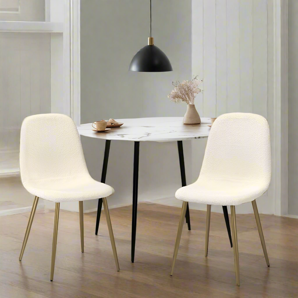 Set of Two Mila Teddy Boucle Fabric Dining Chairs | Premium Boucle Fabric Dining Chair Set