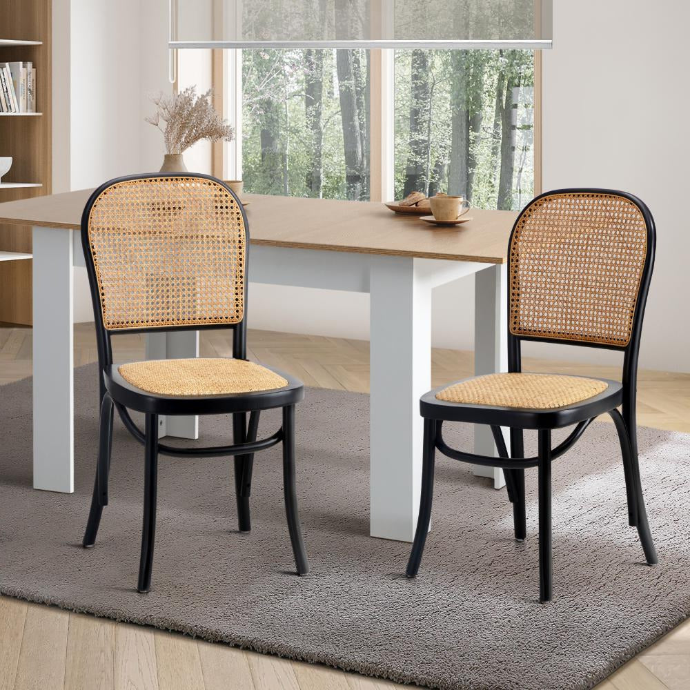 Set of Two Rialto Vintage Wooden Rattan Classic Dining Chairs | Stylish Retro Wooden Kitchen Dining Chairs
