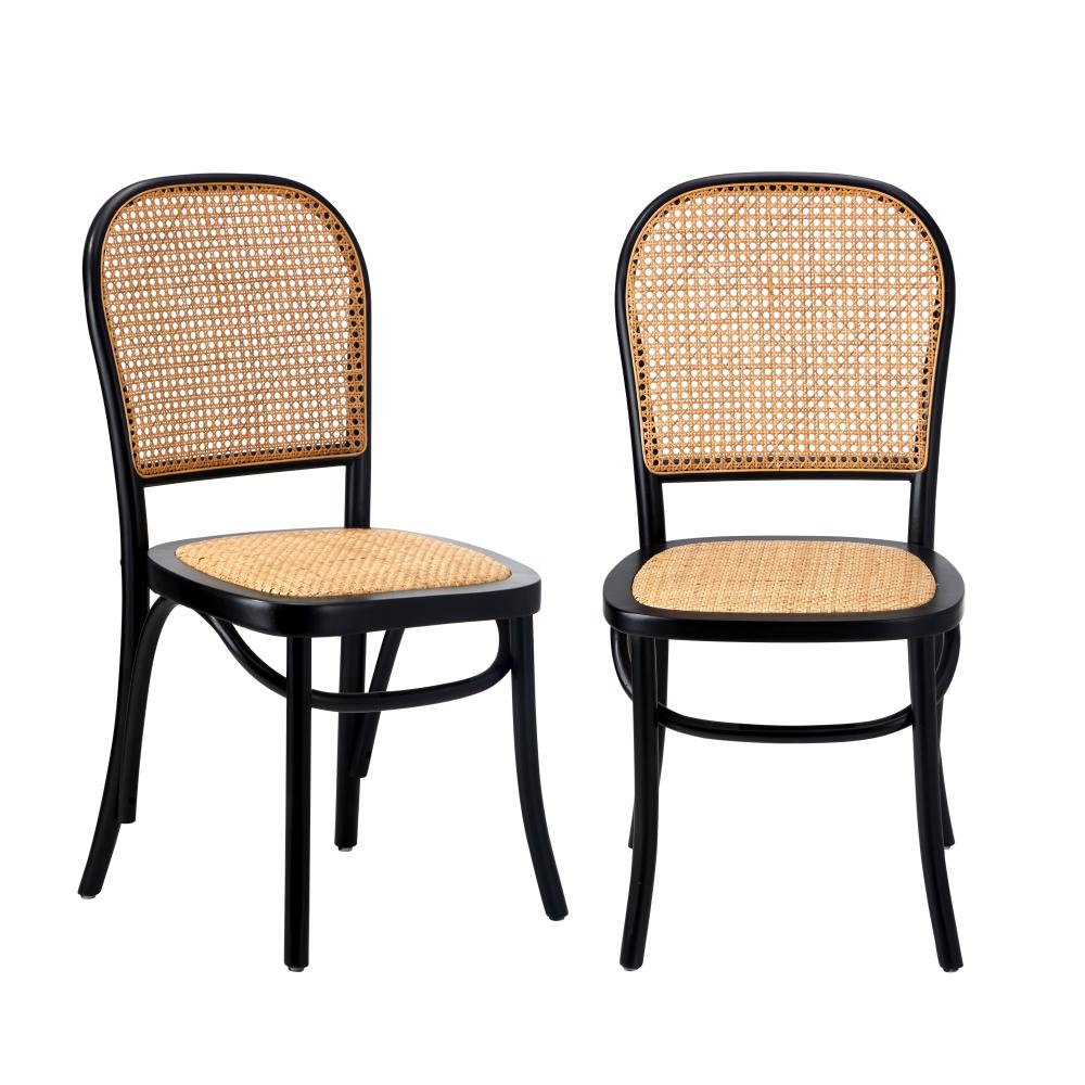 Set of Two Rialto Vintage Wooden Rattan Classic Dining Chairs | Stylish Retro Wooden Kitchen Dining Chairs