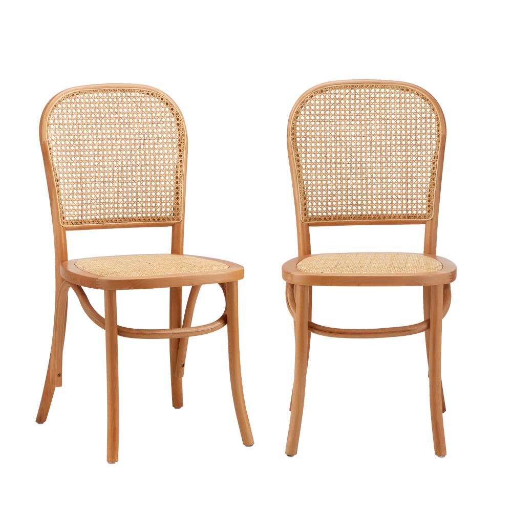 Set of Two Rialto Vintage Wooden Rattan Classic Dining Chairs | Stylish Retro Wooden Kitchen Dining Chairs