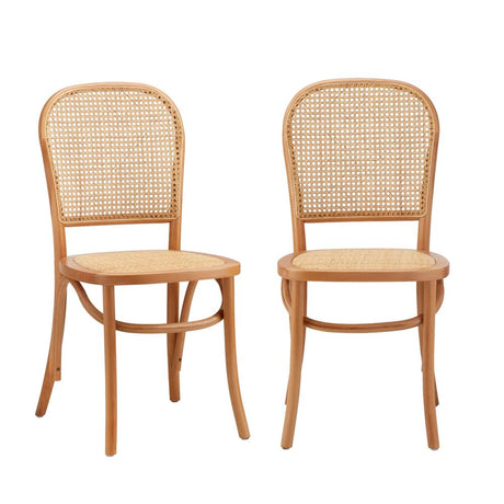 Set of Two Rialto Vintage Wooden Rattan Classic Dining Chairs | Stylish Retro Wooden Kitchen Dining Chairs