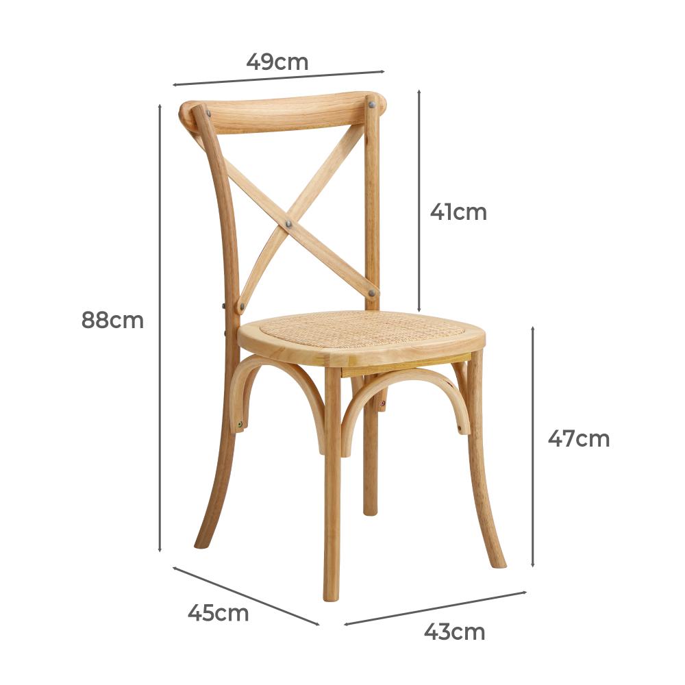 Set of Two Aris Vintage Wooden Rattan Crossback Dining Chairs | Stylish Retro Wooden Kitchen Dining Chairs