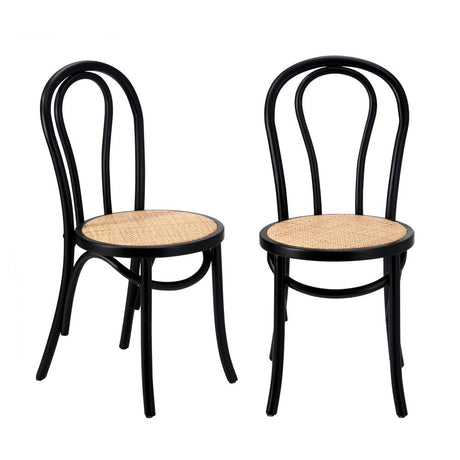 Set of Two Maruzzi Vintage Wooden Rattan Arched Dining Chairs | Stylish Retro Wooden Kitchen Dining Chairs