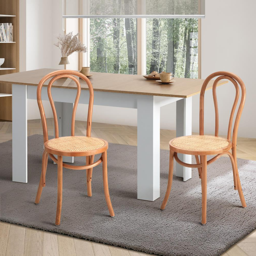 Set of Two Maruzzi Vintage Wooden Rattan Arched Dining Chairs | Stylish Retro Wooden Kitchen Dining Chairs