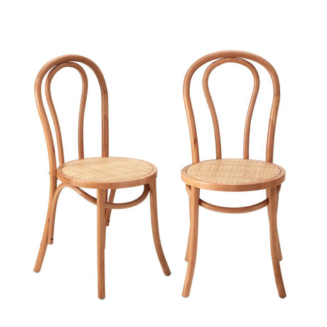 Set of Two Maruzzi Vintage Wooden Rattan Arched Dining Chairs | Stylish Retro Wooden Kitchen Dining Chairs