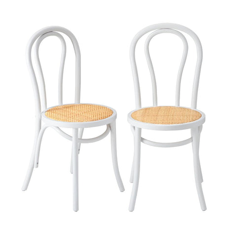 Set of Two Maruzzi Vintage Wooden Rattan Arched Dining Chairs | Stylish Retro Wooden Kitchen Dining Chairs