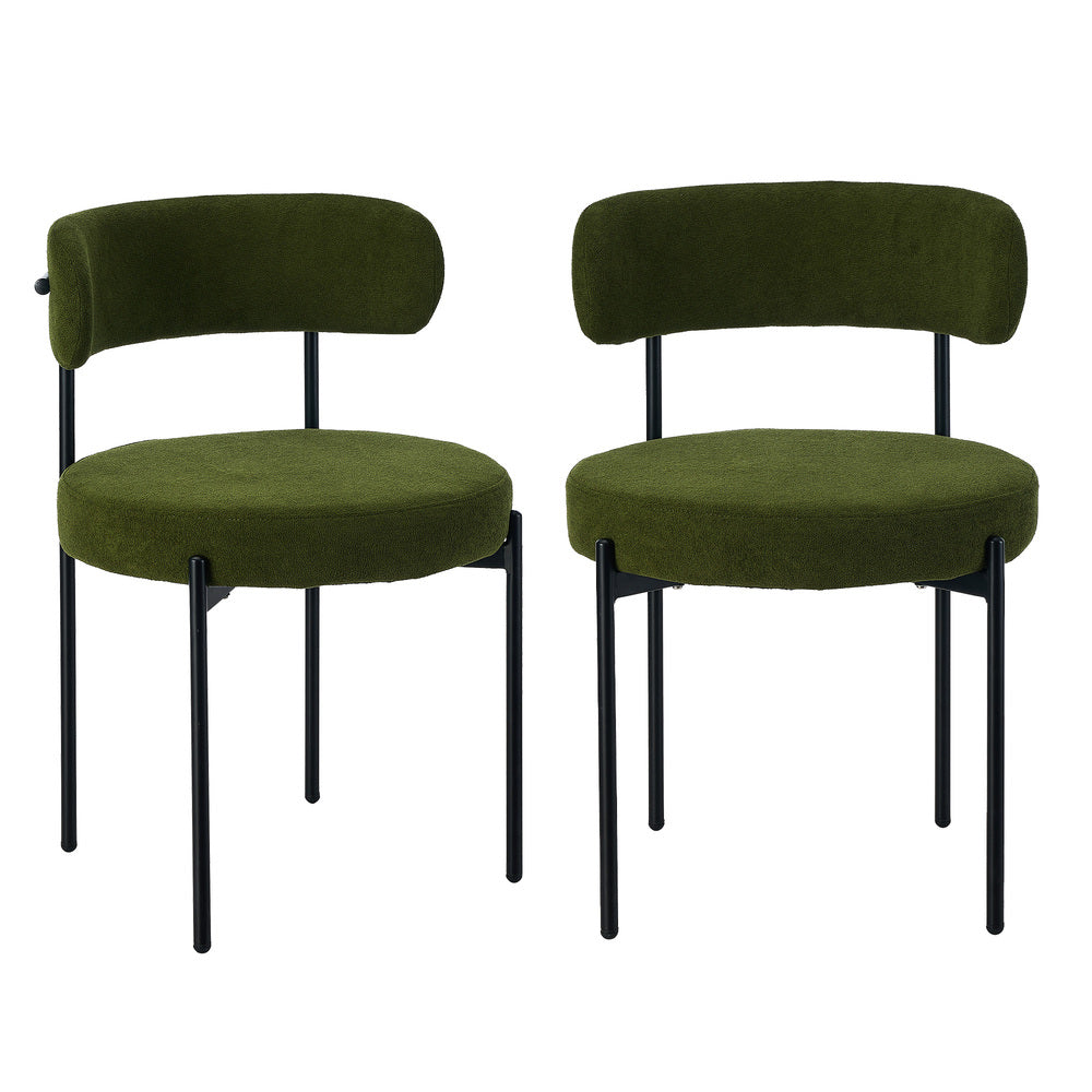 Set of Two Juniper Retro Round Boucle Dining Chairs | Sleek Modern Curved Boucle Fabric Dining Chair Set