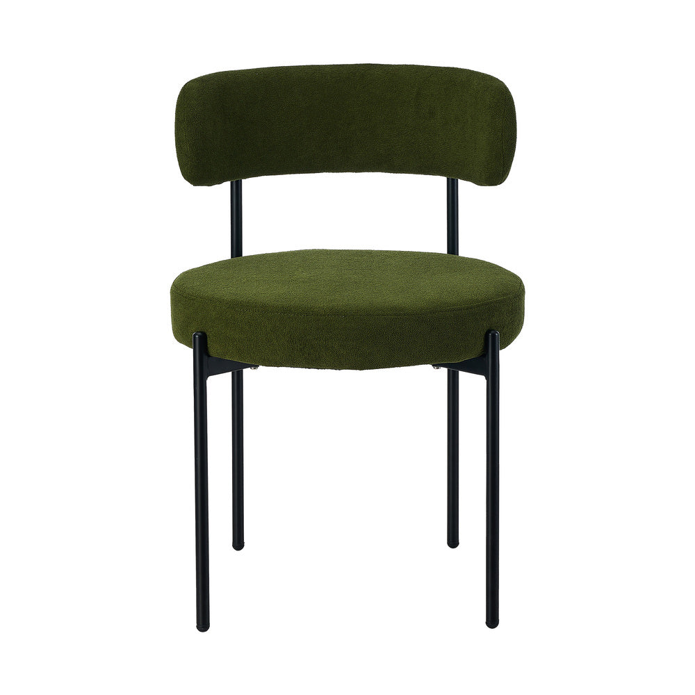Set of Two Juniper Retro Round Boucle Dining Chairs | Sleek Modern Curved Boucle Fabric Dining Chair Set