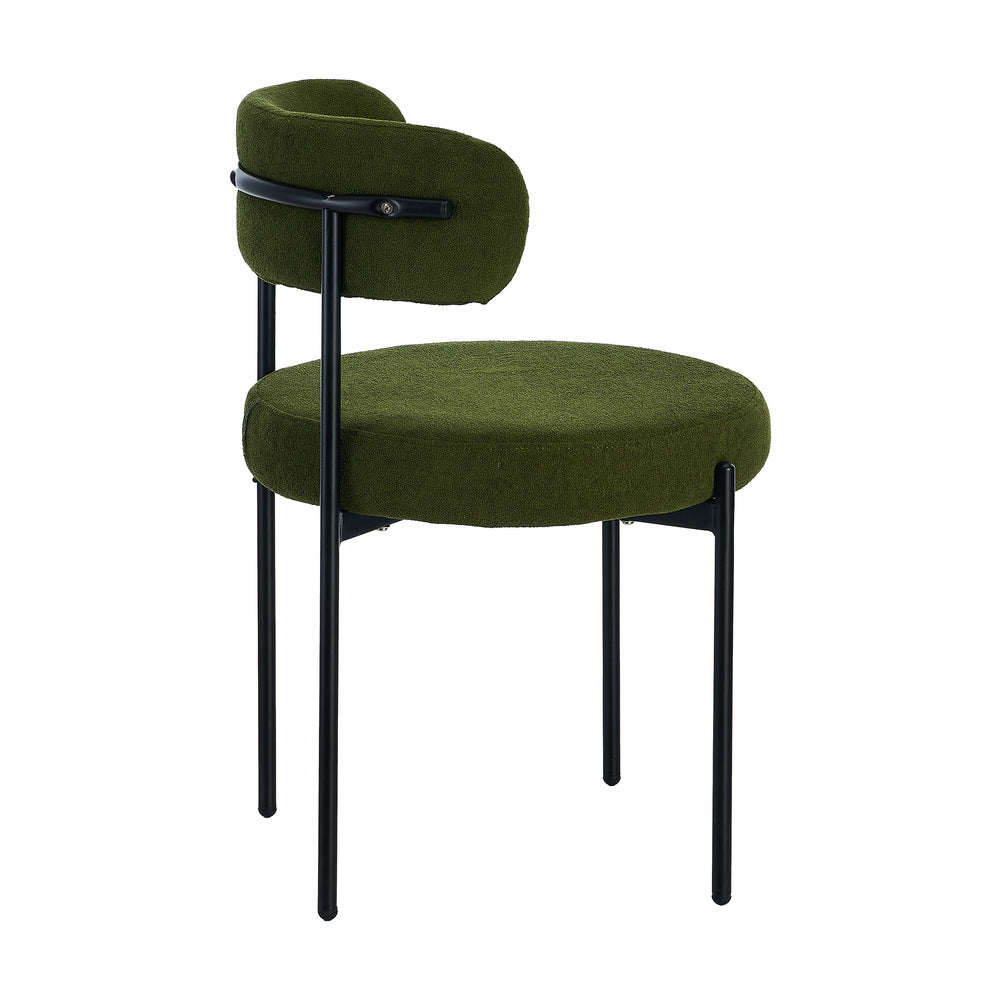 Set of Two Juniper Retro Round Boucle Dining Chairs | Sleek Modern Curved Boucle Fabric Dining Chair Set