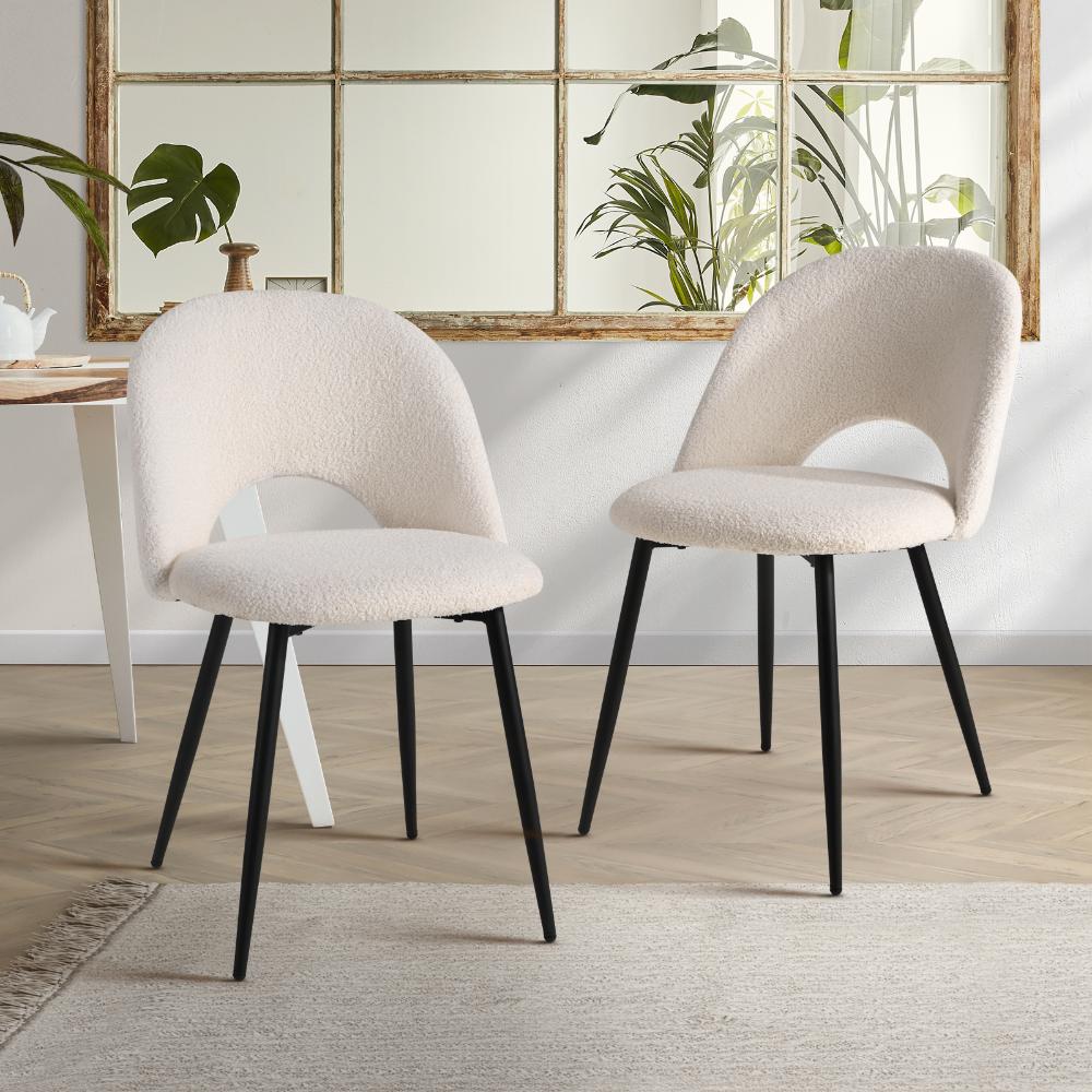 Set of Two Teddy Boucle Miami Dining Room Chairs in White | Sherpa Feel Plush Modern Accent Chairs