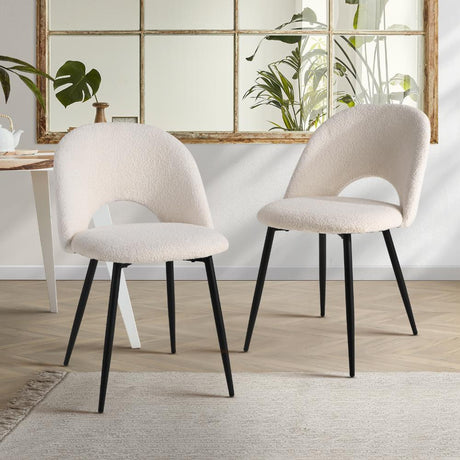 Set of Two Teddy Boucle Miami Dining Room Chairs in White | Sherpa Feel Plush Modern Accent Chairs