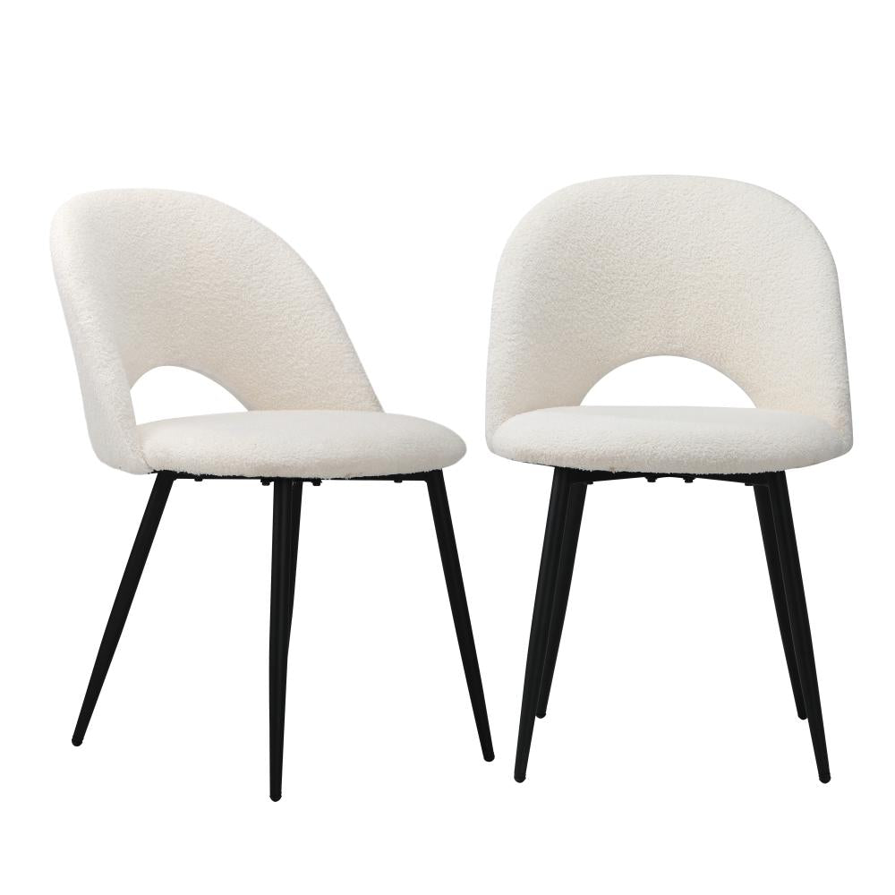 Set of Two Teddy Boucle Miami Dining Room Chairs in White | Sherpa Feel Plush Modern Accent Chairs