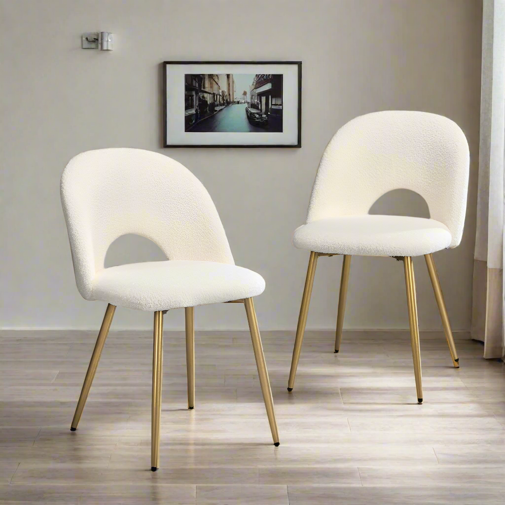 Set of Two Teddy Lilo Boucle Fabric Dining Chairs | Premium Boucle Fabric Dining Chair Set
