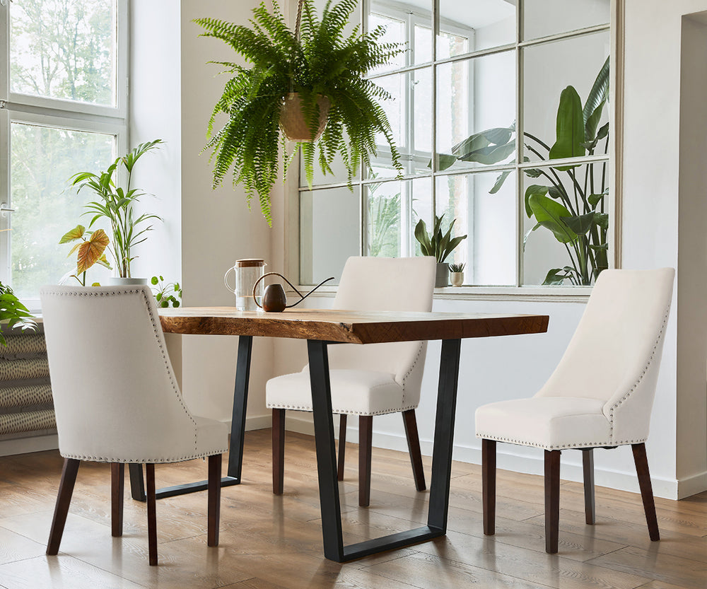 Set of Two Bordeaux Soft Padded Dining Chairs | Premium French Provincial Look Studded Dining Chairs