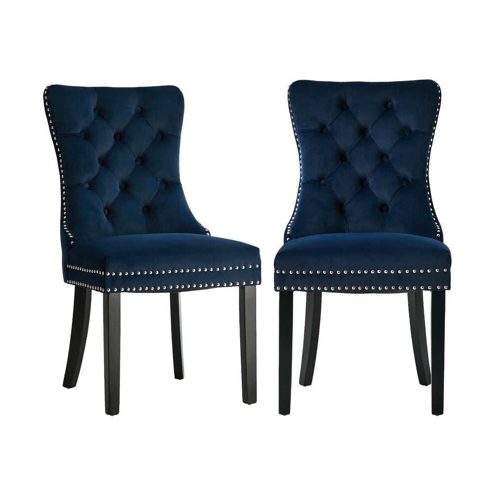 Set of Two Amelia Velet Soft Tufted Dining Chairs | French Provincial Plush Dining Chair Set