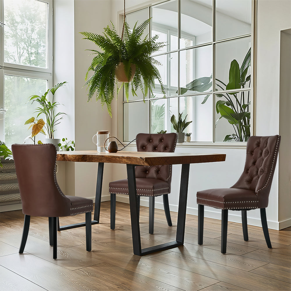 Set of Two Amelia Velet Soft Tufted Dining Chairs | French Provincial Plush Dining Chair Set