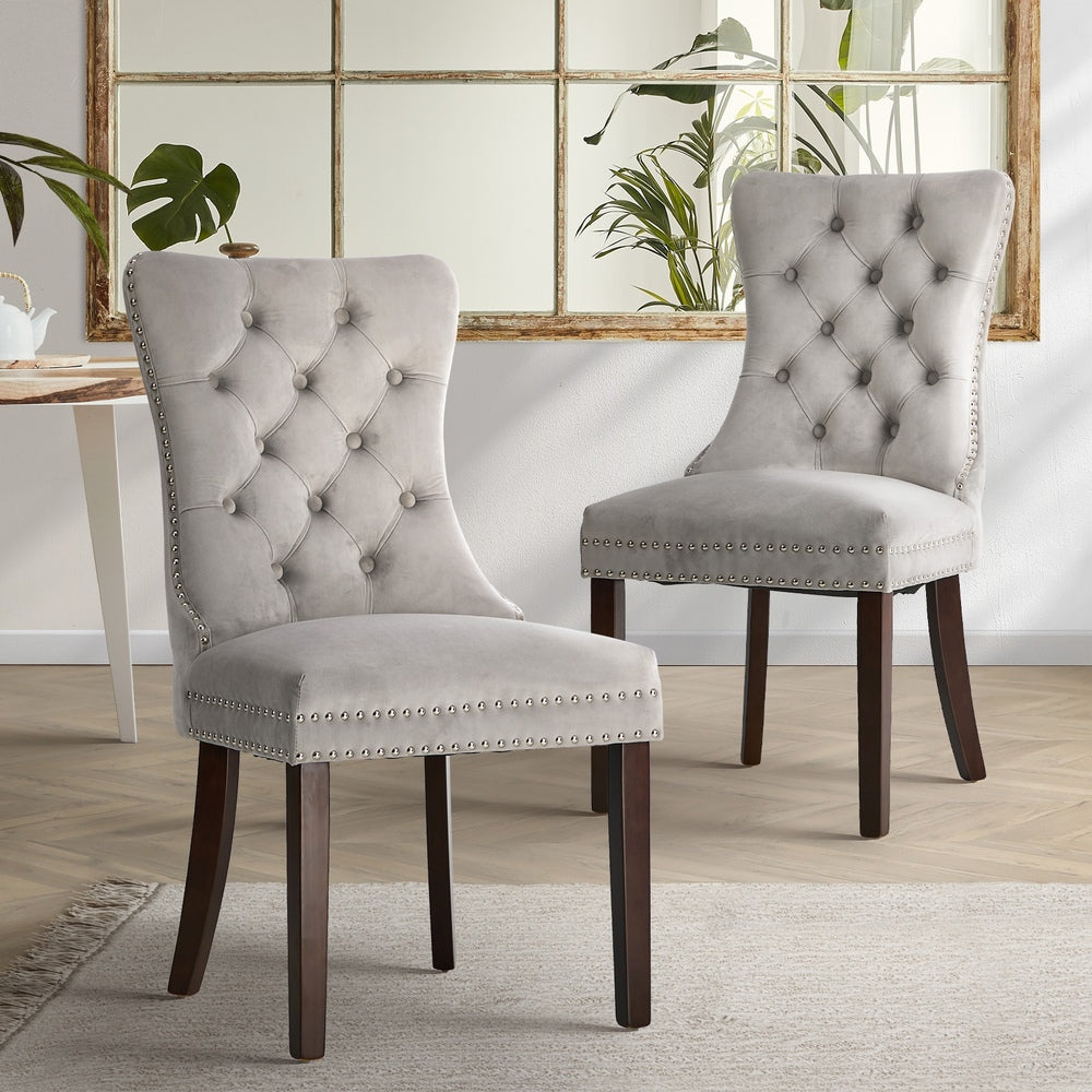 Set of Two Amelia Velet Soft Tufted Dining Chairs | French Provincial Plush Dining Chair Set