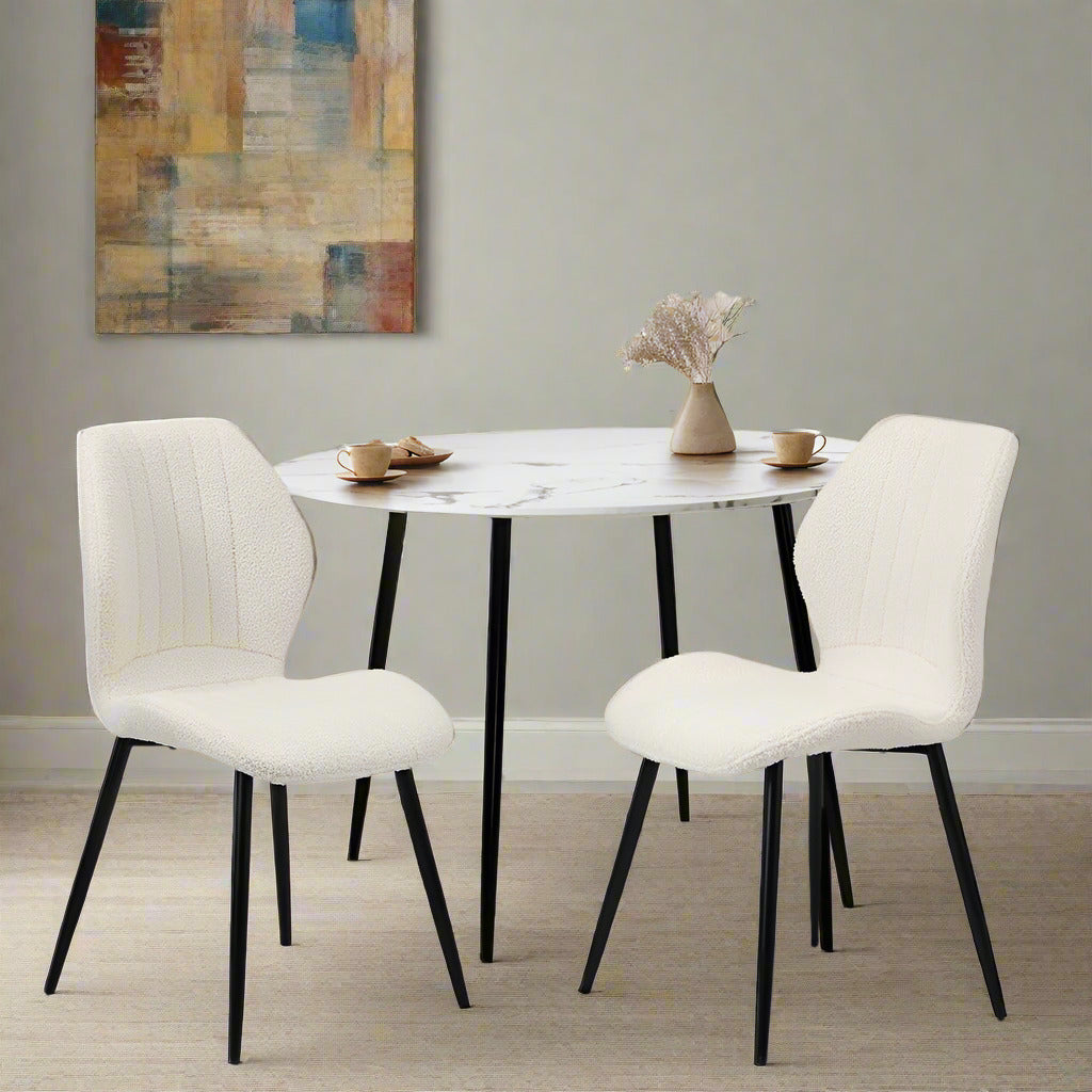 Set of Two Sierra Boucle Fabric Dining Chairs | Premium White Boucle Fabric Dining Chair Set