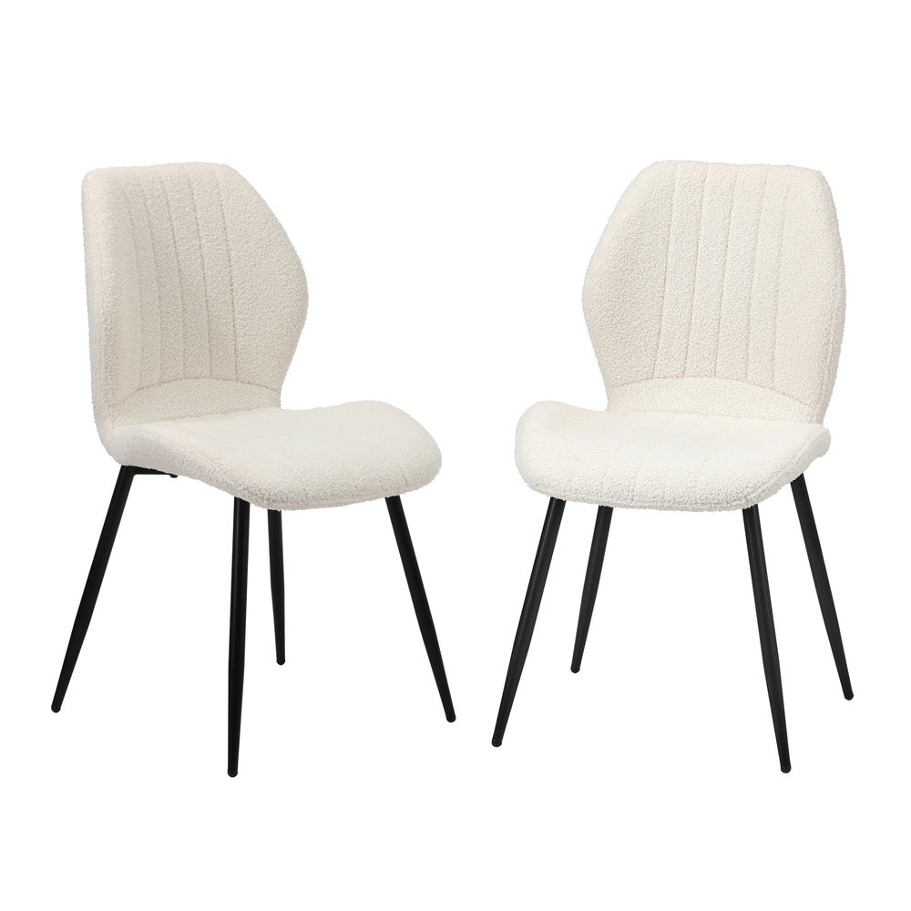Set of Two Sierra Boucle Fabric Dining Chairs | Premium White Boucle Fabric Dining Chair Set