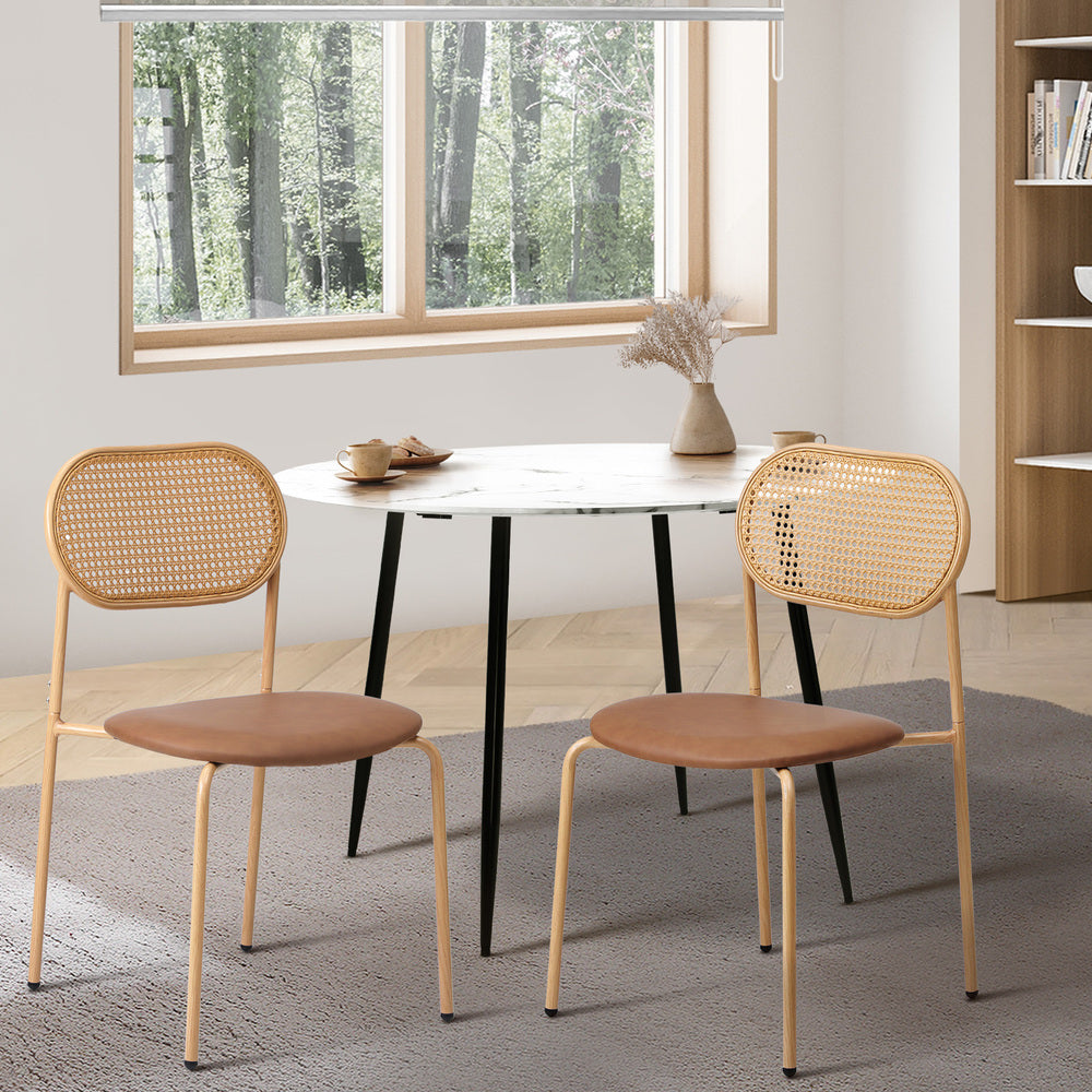 Set of Two Rearo Vintage Wooden Rattan Dining Chairs | Stylish Retro Wooden Kitchen Dining Chairs