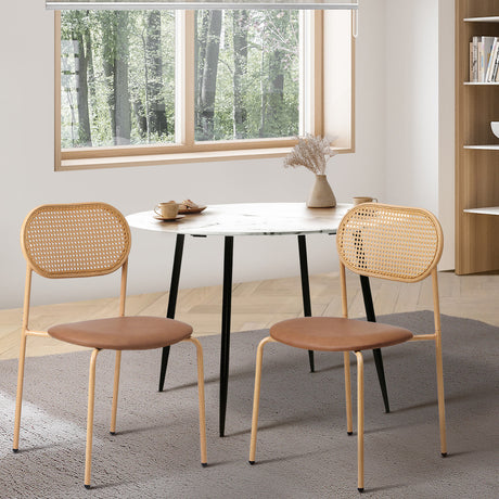 Set of Two Rearo Vintage Wooden Rattan Dining Chairs | Stylish Retro Wooden Kitchen Dining Chairs