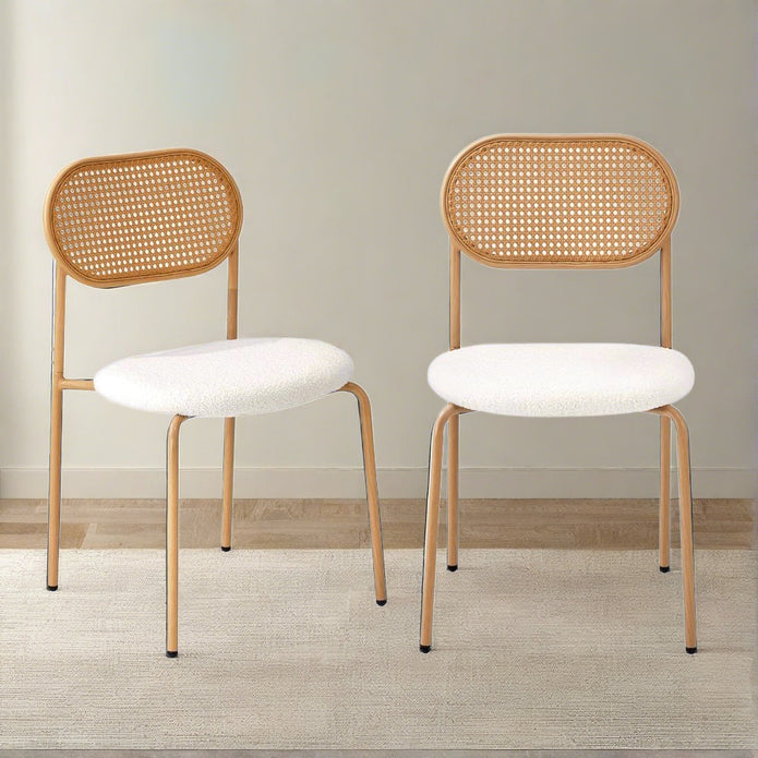Set of Two Rearo Vintage Wooden Rattan Dining Chairs | Stylish Retro Wooden Kitchen Dining Chairs