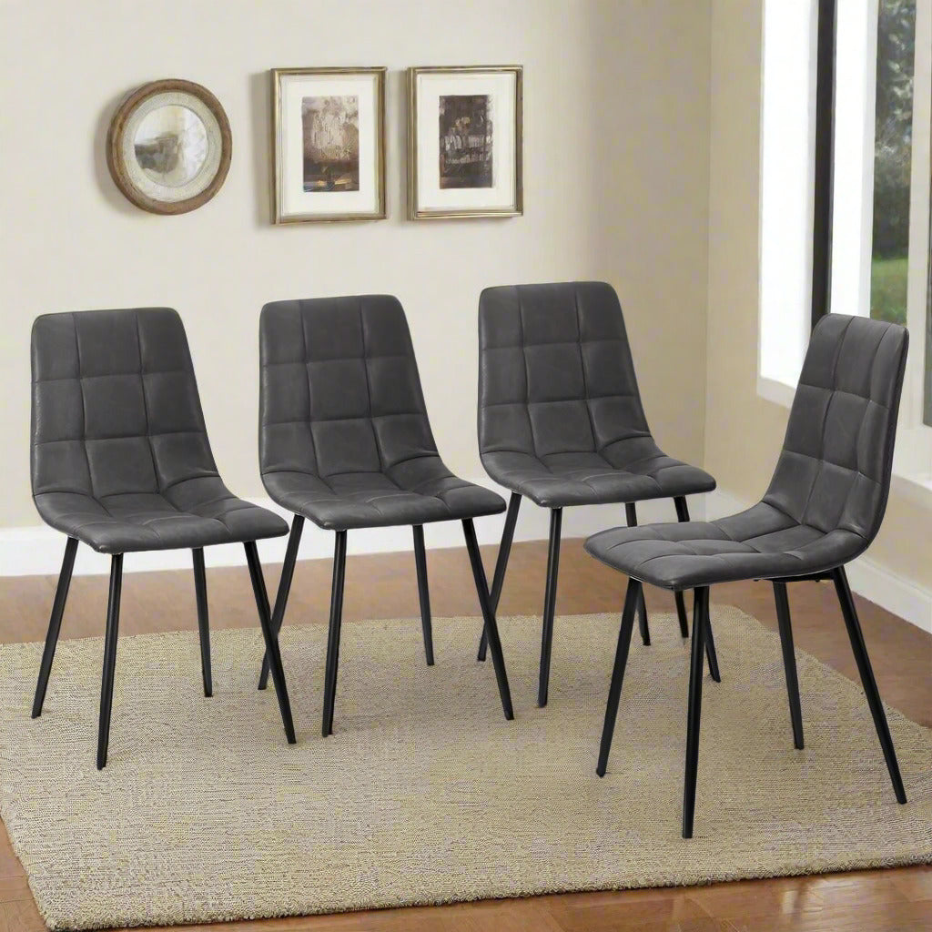 Set of Four Milano Premium PU Leather Dining Chairs | Plush Durable Padded Dining Chairs