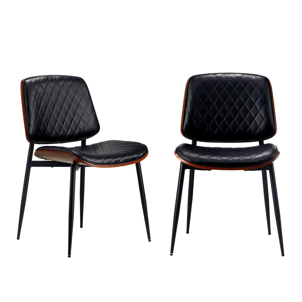 Set of Two Miami Eamos PU Leather Metal Dining Chairs | Retro Metal Wood PU Leather Dining Chair Set
