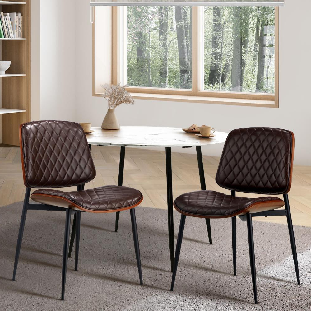 Set of Two Miami Eamos PU Leather Metal Dining Chairs | Retro Metal Wood PU Leather Dining Chair Set