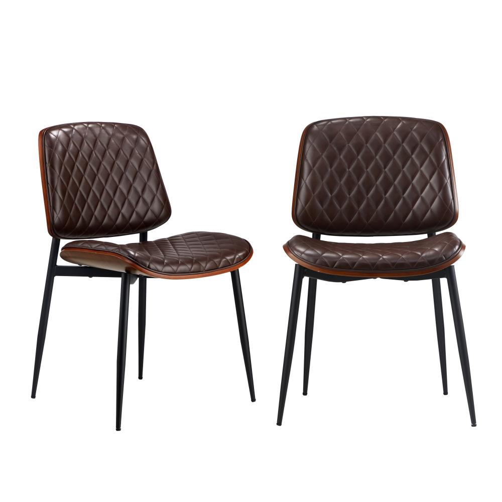 Set of Two Miami Eamos PU Leather Metal Dining Chairs | Retro Metal Wood PU Leather Dining Chair Set