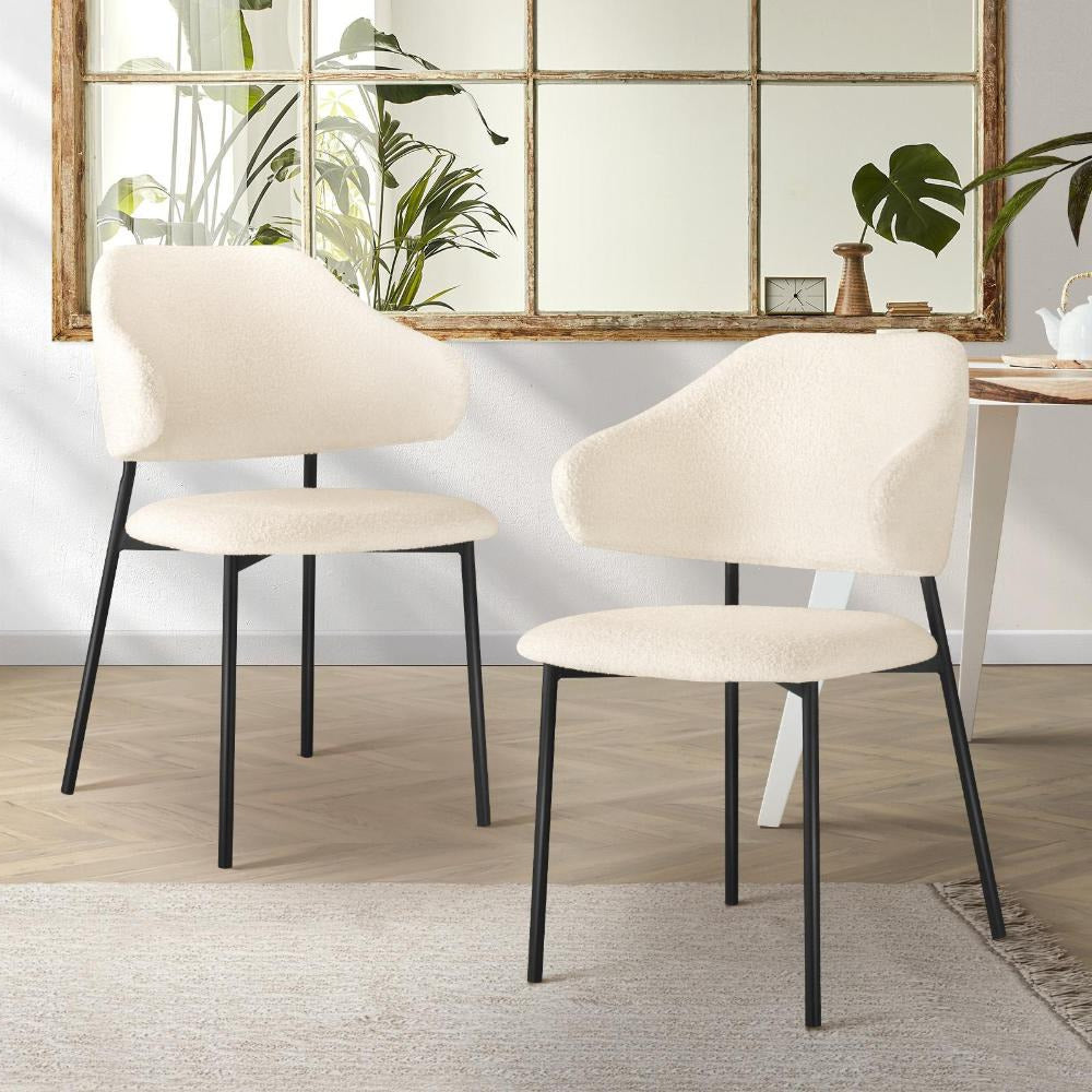 Set of Two Sierra Luxe Winged Boucle Fabric Dining Chairs | Premium Boucle or Fabric Dining Chair Set