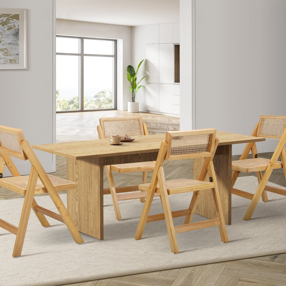 Amolfo Premium 180cm Dining Table and Rattan Chairs Set | 5-7 Seater Modern Dining Table Set with Foldable Chairs