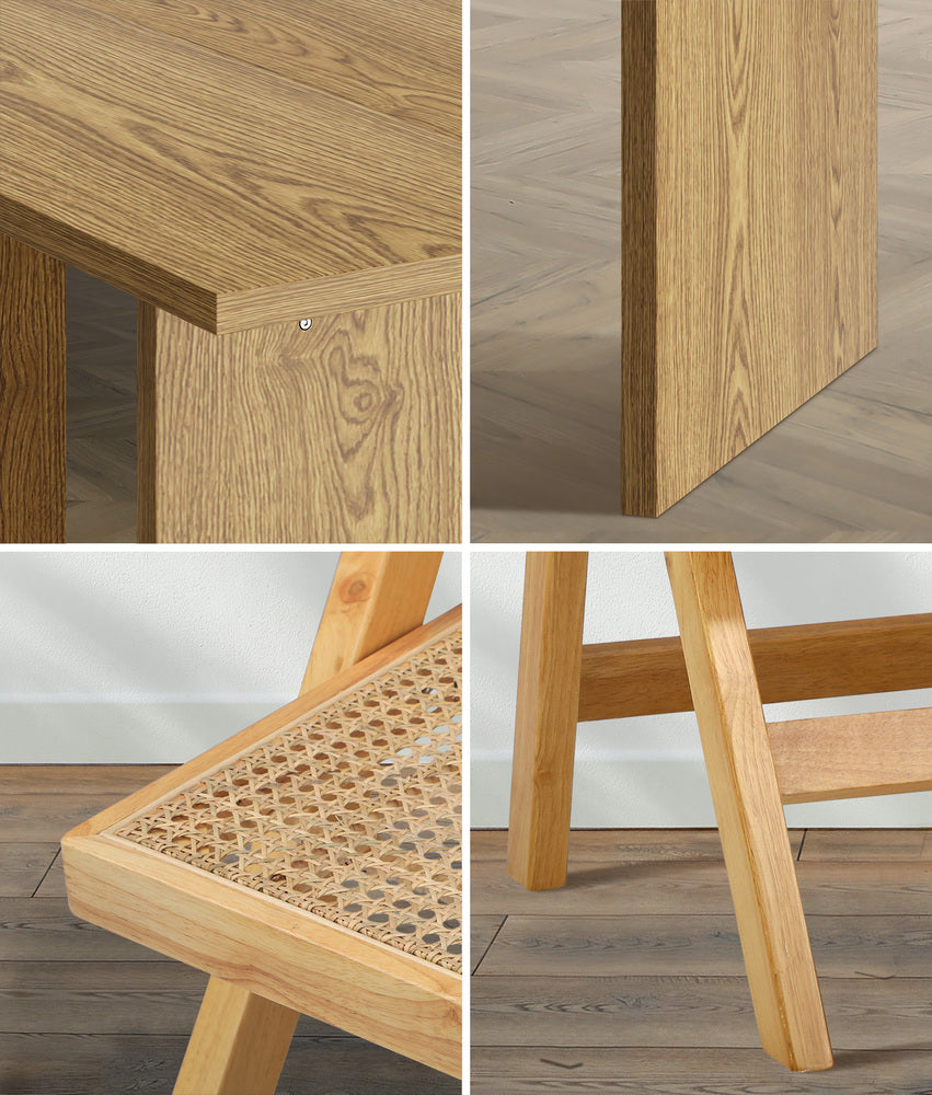 Amolfo Premium 180cm Dining Table and Rattan Chairs Set | 5-7 Seater Modern Dining Table Set with Foldable Chairs