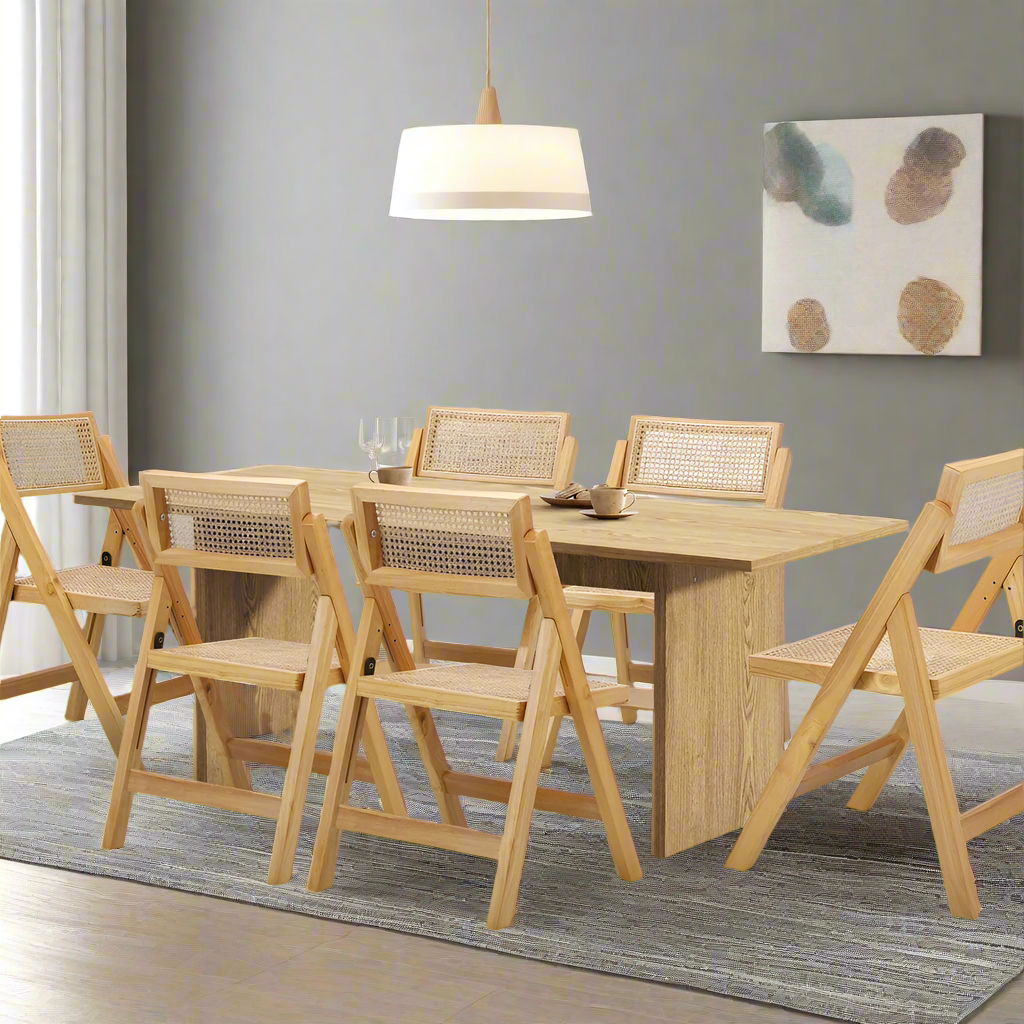 Amolfo Premium 180cm Dining Table and Rattan Chairs Set | 5-7 Seater Modern Dining Table Set with Foldable Chairs