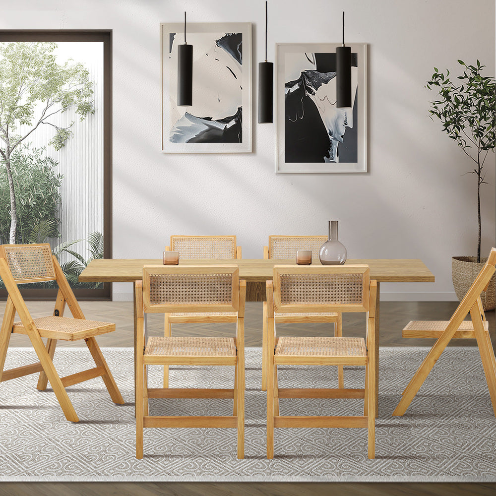 Amolfo Premium 180cm Dining Table and Rattan Chairs Set | 5-7 Seater Modern Dining Table Set with Foldable Chairs