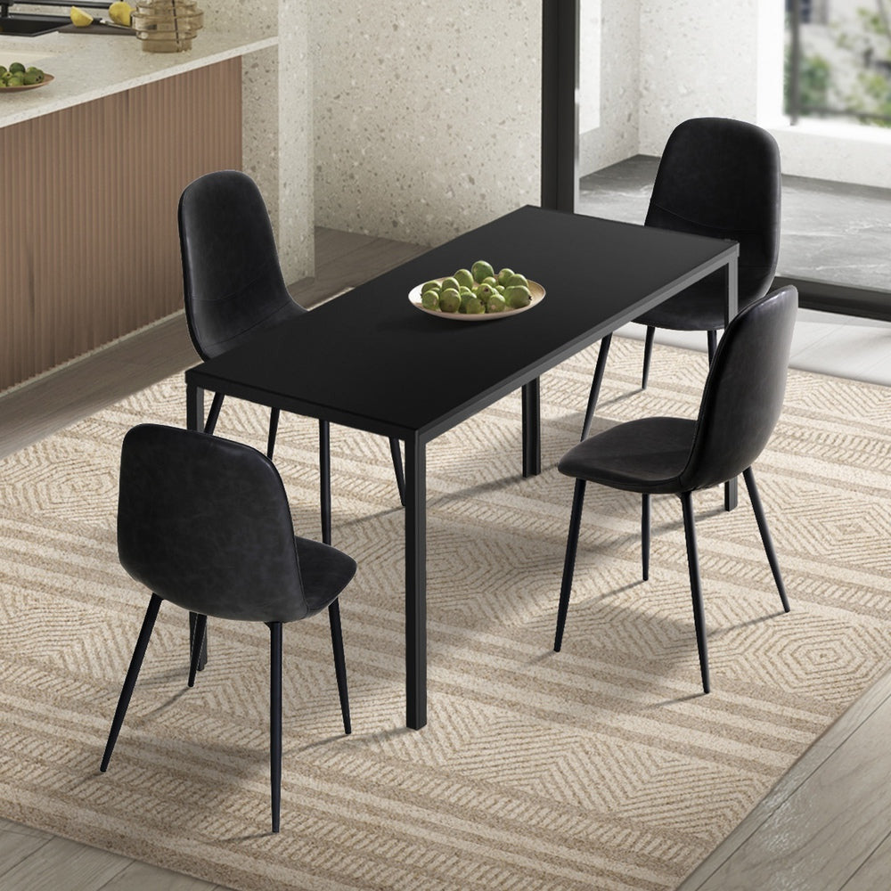 Cordoba 5 Piece Slimline All Black Dining Set | Premium PU Leather Dining Chairs and 120cm Table Set
