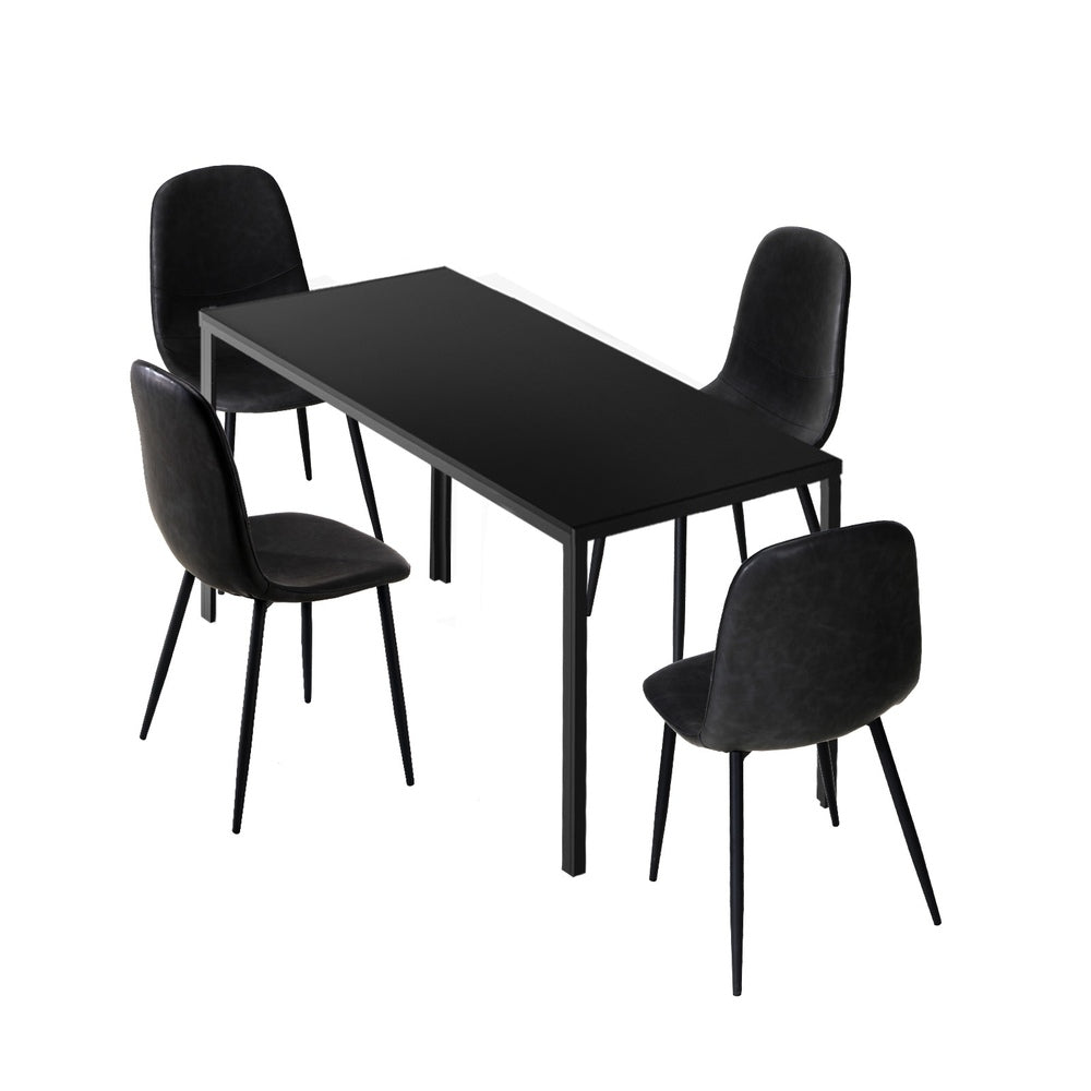 Cordoba 5 Piece Slimline All Black Dining Set | Premium PU Leather Dining Chairs and 120cm Table Set