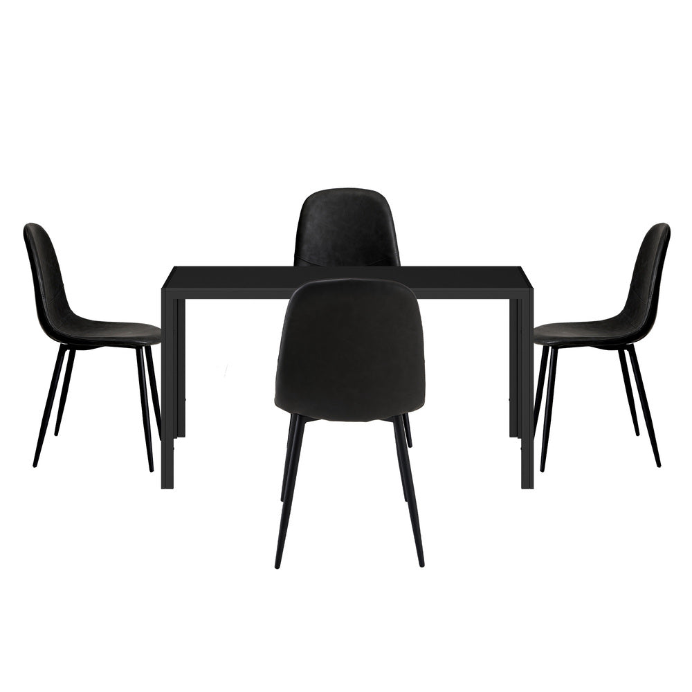 Cordoba 5 Piece Slimline All Black Dining Set | Premium PU Leather Dining Chairs and 120cm Table Set
