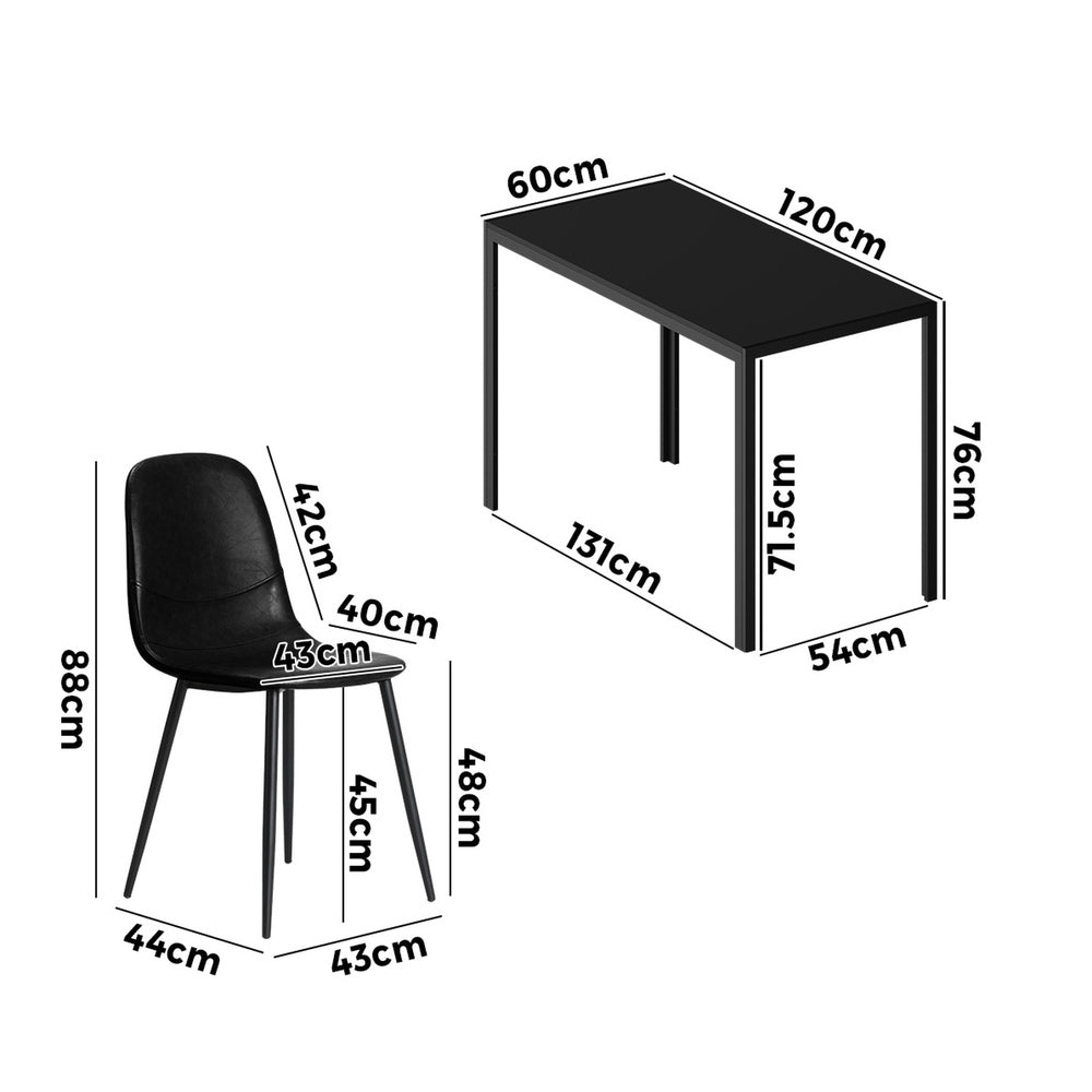 Cordoba 5 Piece Slimline All Black Dining Set | Premium PU Leather Dining Chairs and 120cm Table Set
