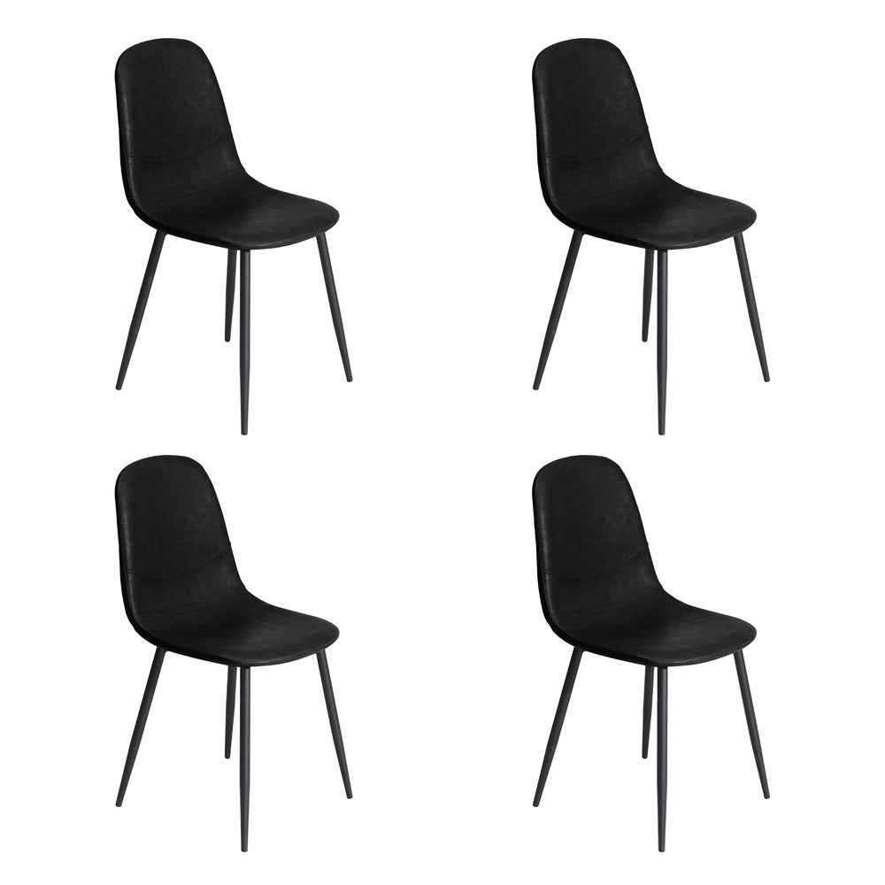 Cordoba 5 Piece Slimline All Black Dining Set | Premium PU Leather Dining Chairs and 120cm Table Set