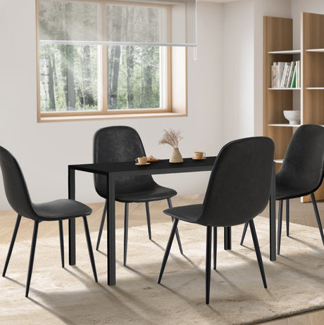Cordoba 5 Piece Slimline All Black Dining Set | Premium PU Leather Dining Chairs and 120cm Table Set