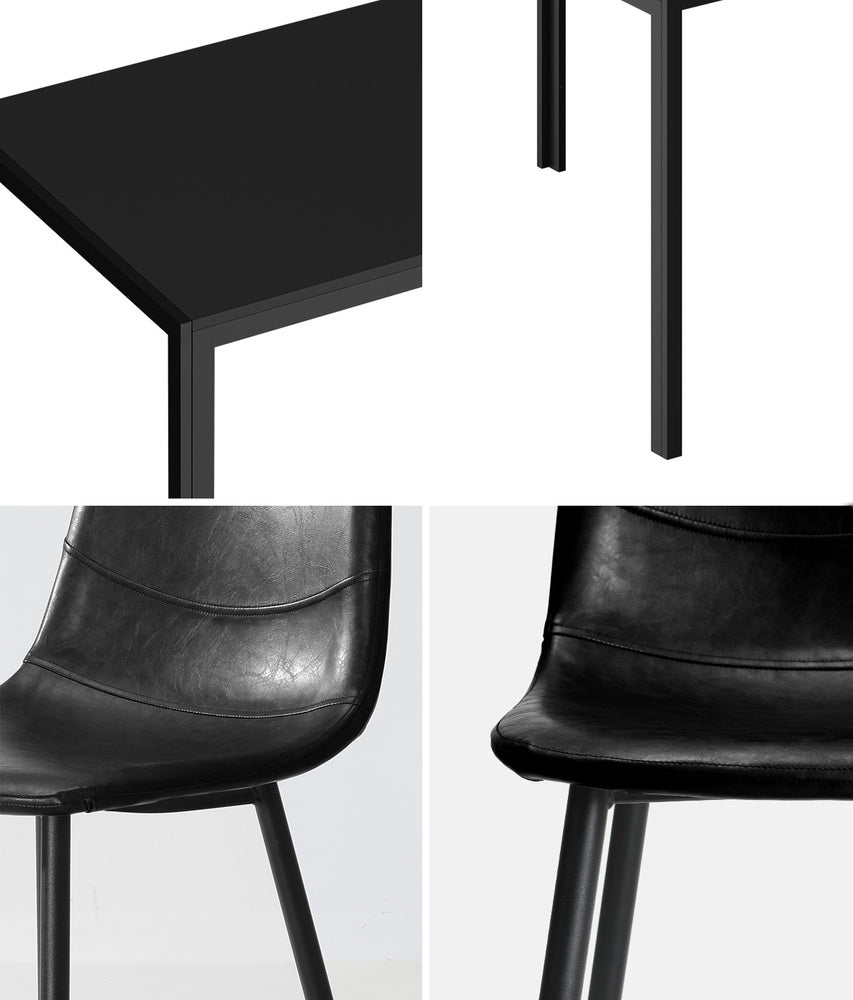 Cordoba 5 Piece Slimline All Black Dining Set | Premium PU Leather Dining Chairs and 120cm Table Set