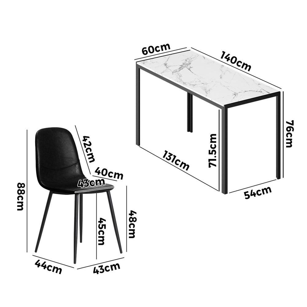 Astana 7 Piece Slimline Black and Marble Style Dining Set | Premium PU Leather Dining Chairs and 140cm Table Set