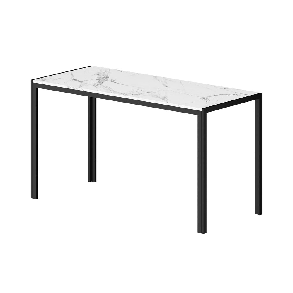 Astana 7 Piece Slimline Black and Marble Style Dining Set | Premium PU Leather Dining Chairs and 140cm Table Set