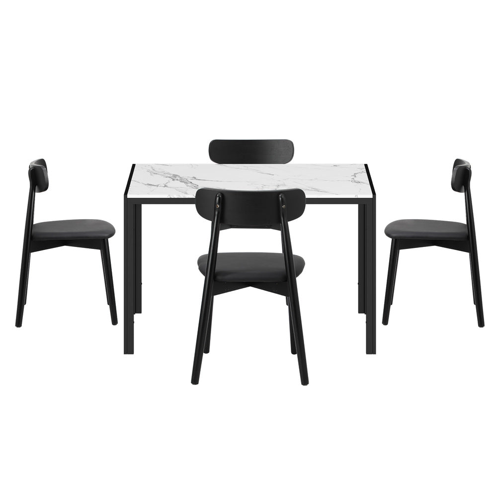 Kiara 5 Piece Slimline Retro Marble Style Dining Set | Premium PU Leather Dining Chairs and 120cm Table Set