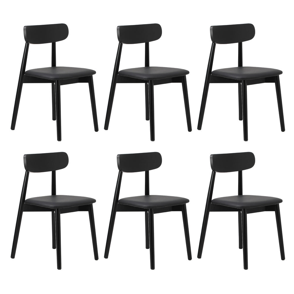 Kiara 7 Piece Slimline Retro All Black Dining Set | Premium PU Leather Dining Chairs and 140cm Table Set