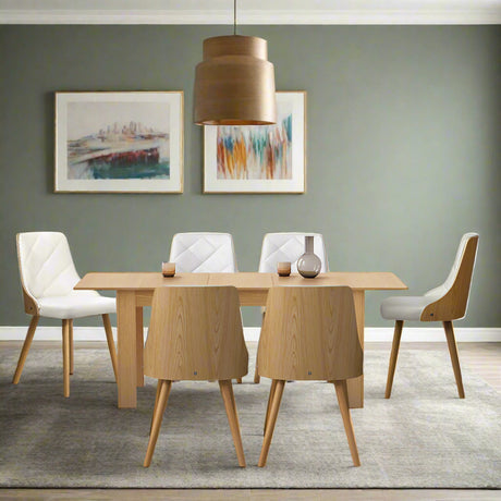 Palermo 160-200cm Extendable Dining Table Set | 7 Piece Premium Dining Table and White Padded Chairs Package